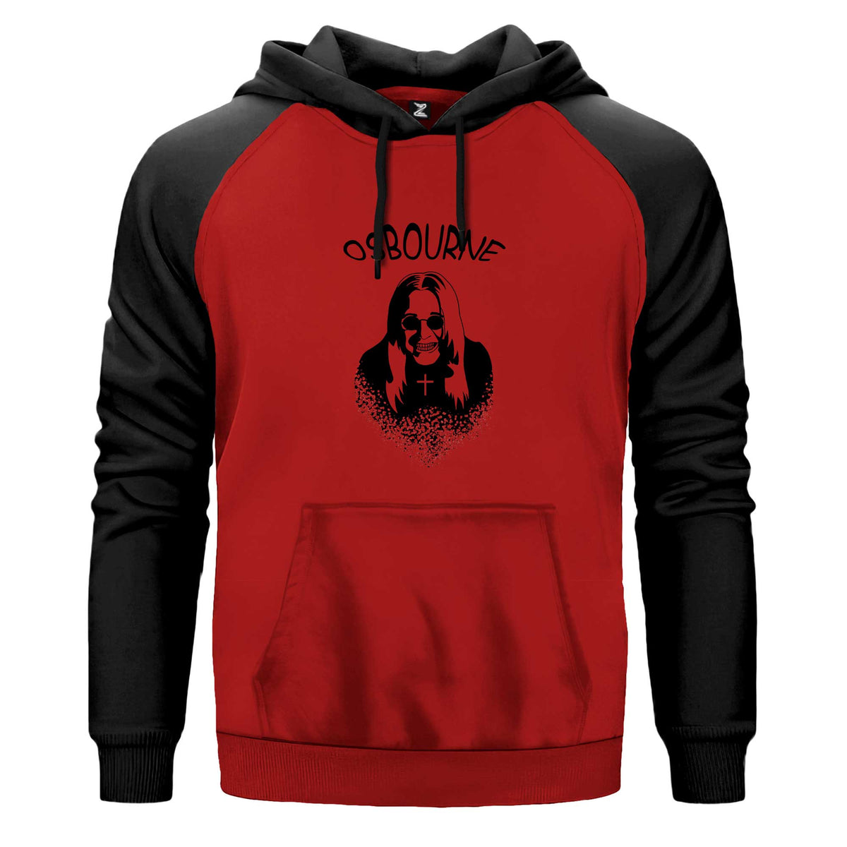 Ozzy Osbourne Silüet Renkli Reglan Kol Sweatshirt Kapşonlu çift renk reglan kol kapşonlu sweatshirt - kırmızı