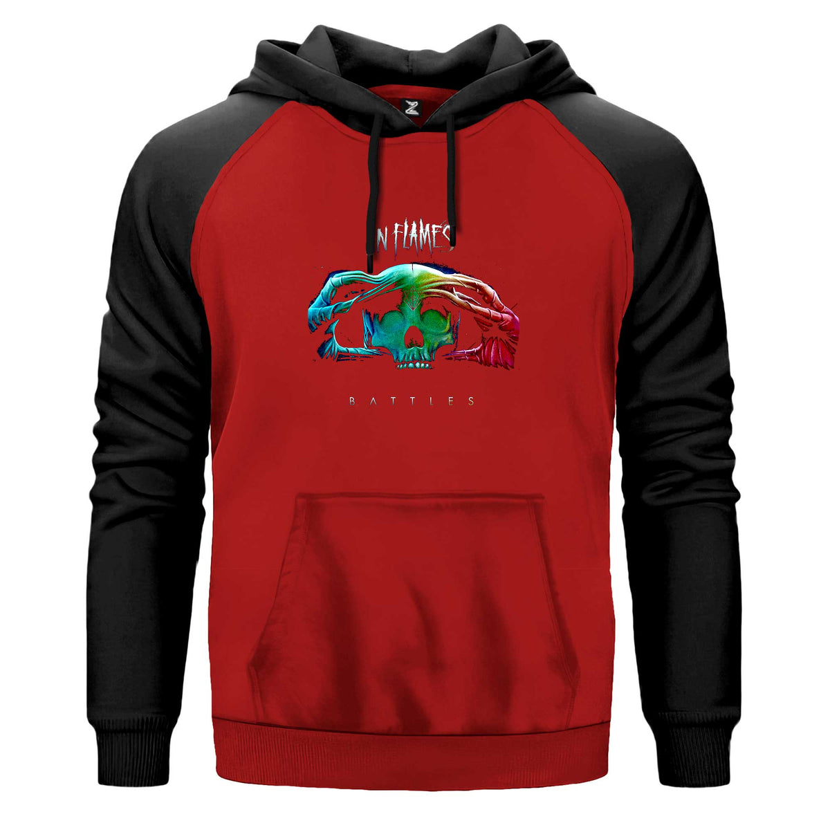 In Flames Battles Renkli Reglan Kol Sweatshirt Kapşonlu çift renk reglan kol kapşonlu sweatshirt - kırmızı