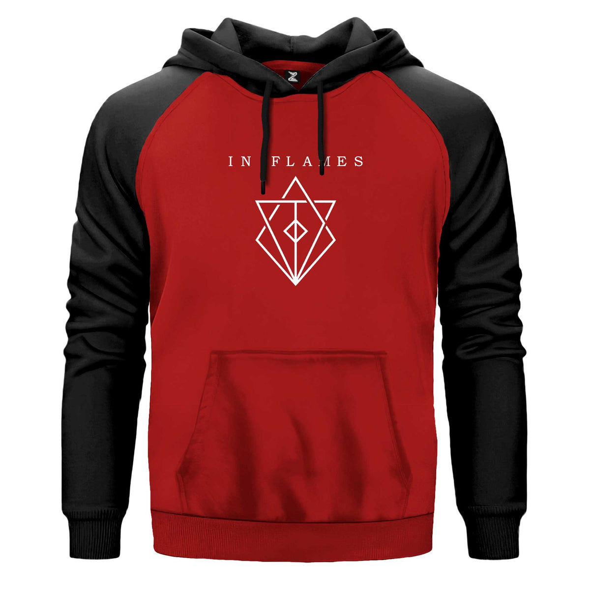 In Flames Symbol Logo Renkli Reglan Kol Sweatshirt Kapşonlu çift renk reglan kol kapşonlu sweatshirt - kırmızı