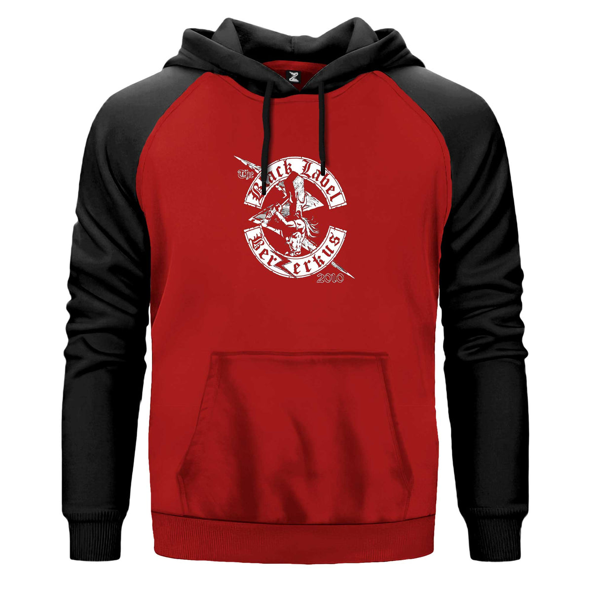 Black Label Society Berzerkus Renkli Reglan Kol Sweatshirt Kapşonlu çift renk reglan kol kapşonlu sweatshirt - kırmızı