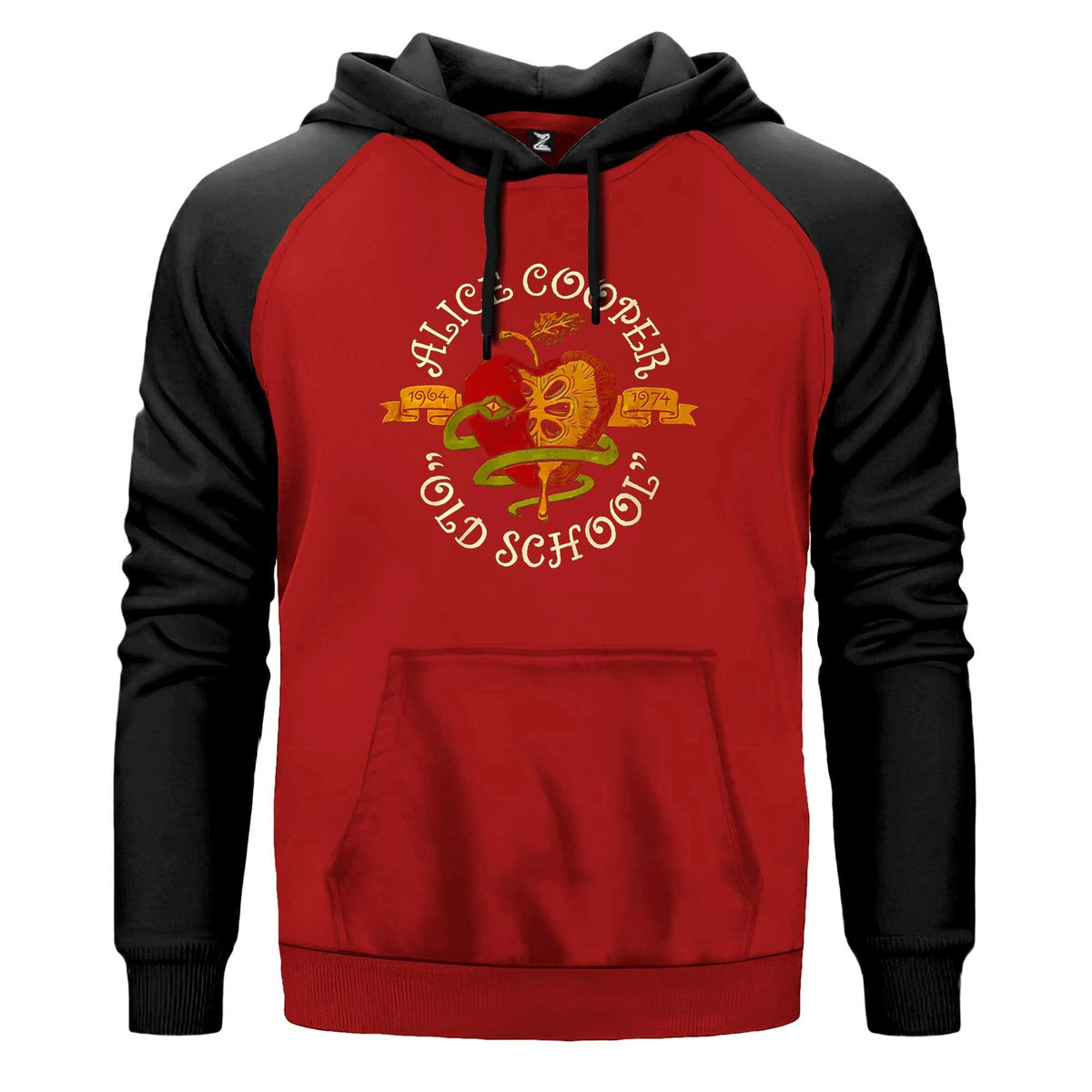 Alice Cooper Old School Renkli Reglan Kol Sweatshirt Kapşonlu çift renk reglan kol kapşonlu sweatshirt - kırmızı