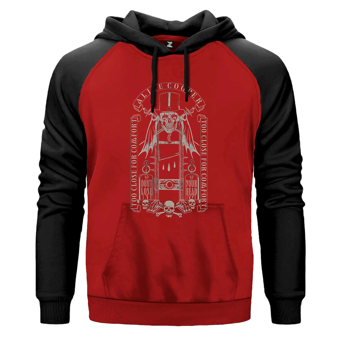 Alice Cooper Too Close For Comfort Renkli Reglan Kol Sweatshirt Kapşonlu çift renk reglan kol kapşonlu sweatshirt - kırmızı