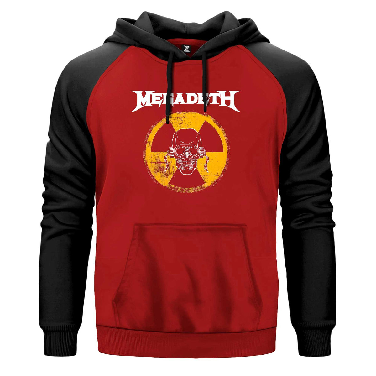 Megadeth WARNING! Alarm Renkli Reglan Kol Sweatshirt Kapşonlu çift renk reglan kol kapşonlu sweatshirt - kırmızı