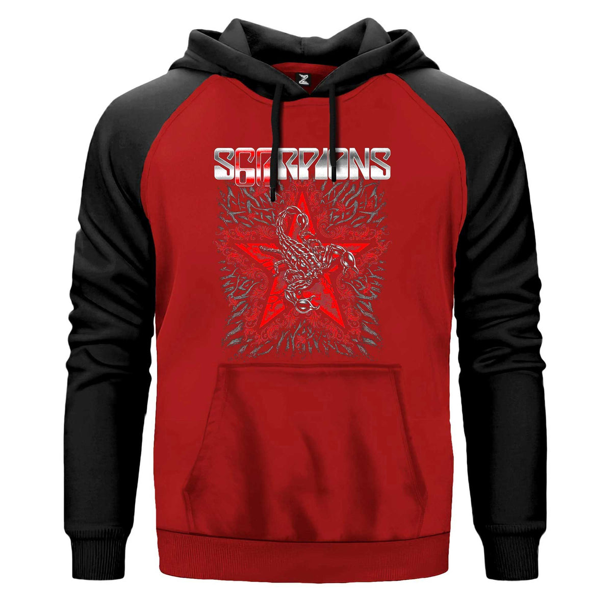 Scorpions Red Star Renkli Reglan Kol Sweatshirt Kapşonlu çift renk reglan kol kapşonlu sweatshirt - kırmızı