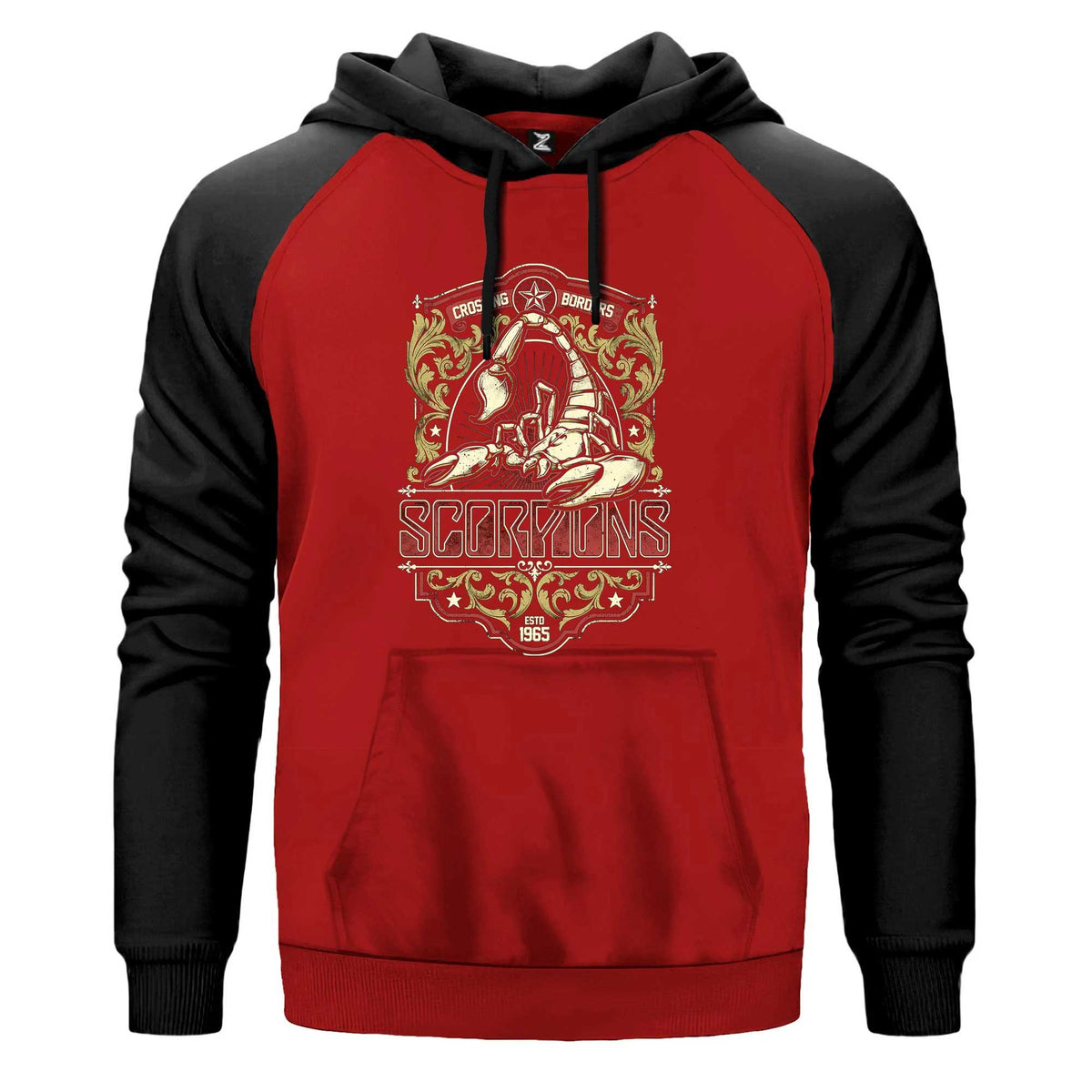 Scorpions Crossing Borders Renkli Reglan Kol Sweatshirt Kapşonlu çift renk reglan kol kapşonlu sweatshirt - kırmızı