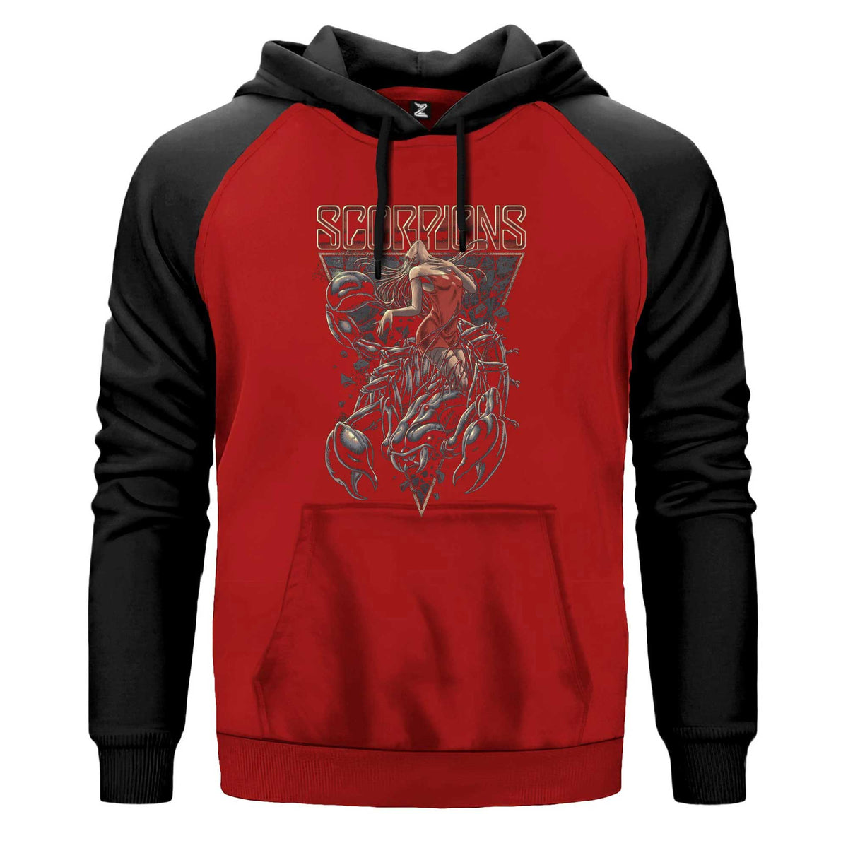 Scorpions Lovedrive Renkli Reglan Kol Sweatshirt Kapşonlu çift renk reglan kol kapşonlu sweatshirt - kırmızı