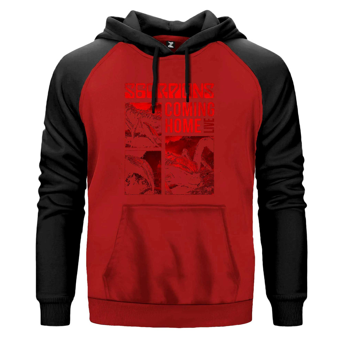 Scorpions Coming Home Renkli Reglan Kol Sweatshirt Kapşonlu çift renk reglan kol kapşonlu sweatshirt - kırmızı