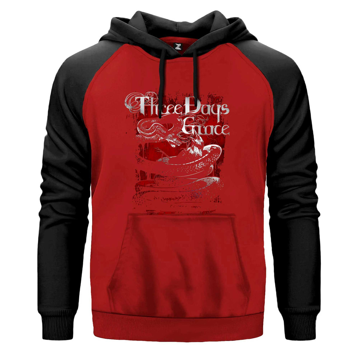 Three Days Grace Food Chain Renkli Reglan Kol Sweatshirt Kapşonlu çift renk reglan kol kapşonlu sweatshirt - kırmızı