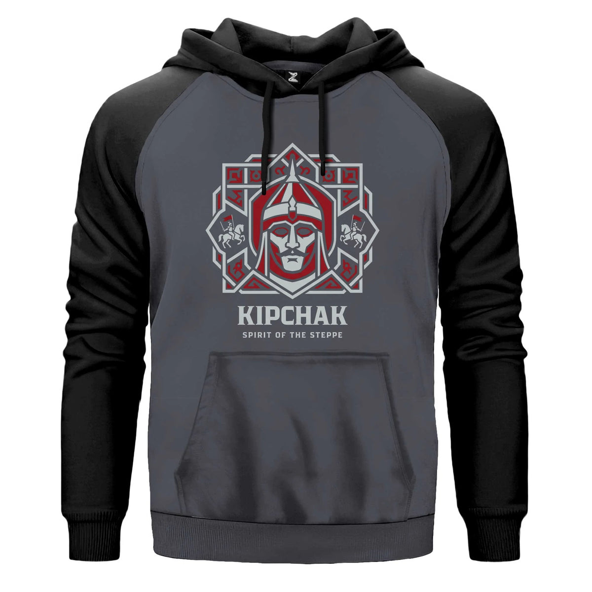 Kıpçak Savaşçı Miğferli Kırmızı Motifli Baskılı Renkli Reglan Kol Sweatshirt Kapşonlu