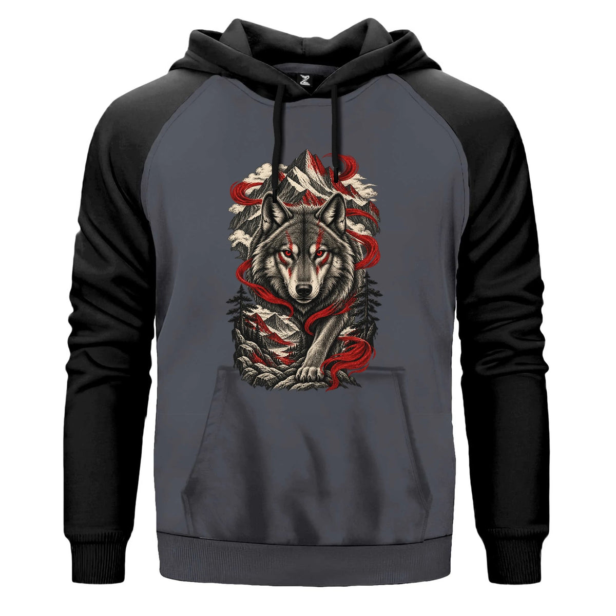 Dağların Hakimi Bozkurt Renkli Reglan Kol Sweatshirt Kapşonlu