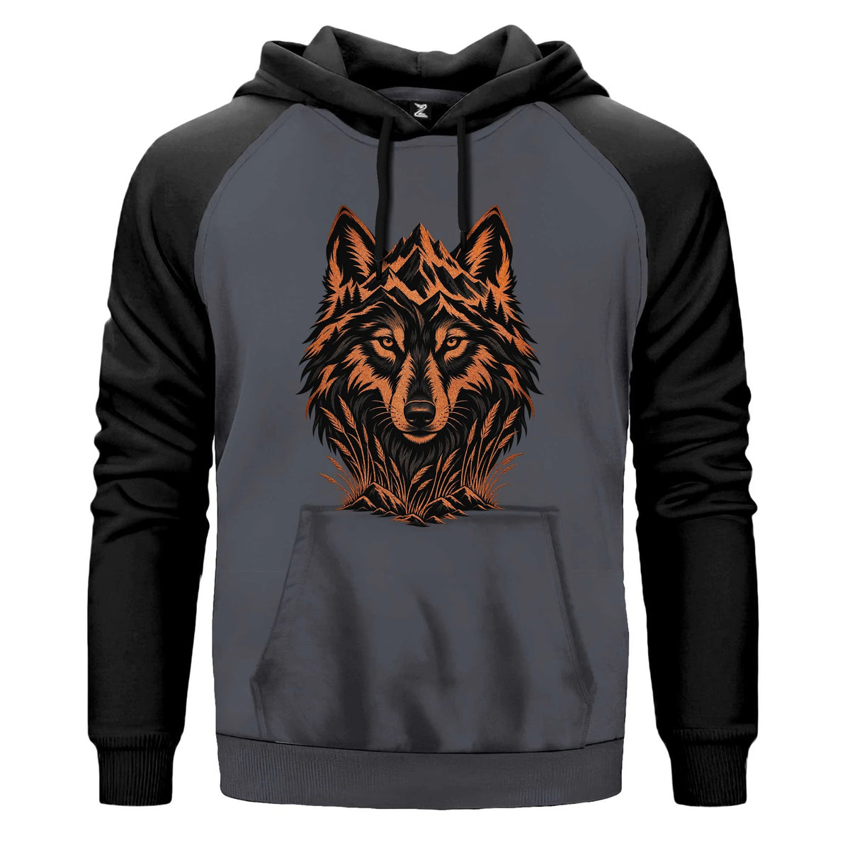 Bakır Dağ Bozkurdu Renkli Reglan Kol Sweatshirt Kapşonlu