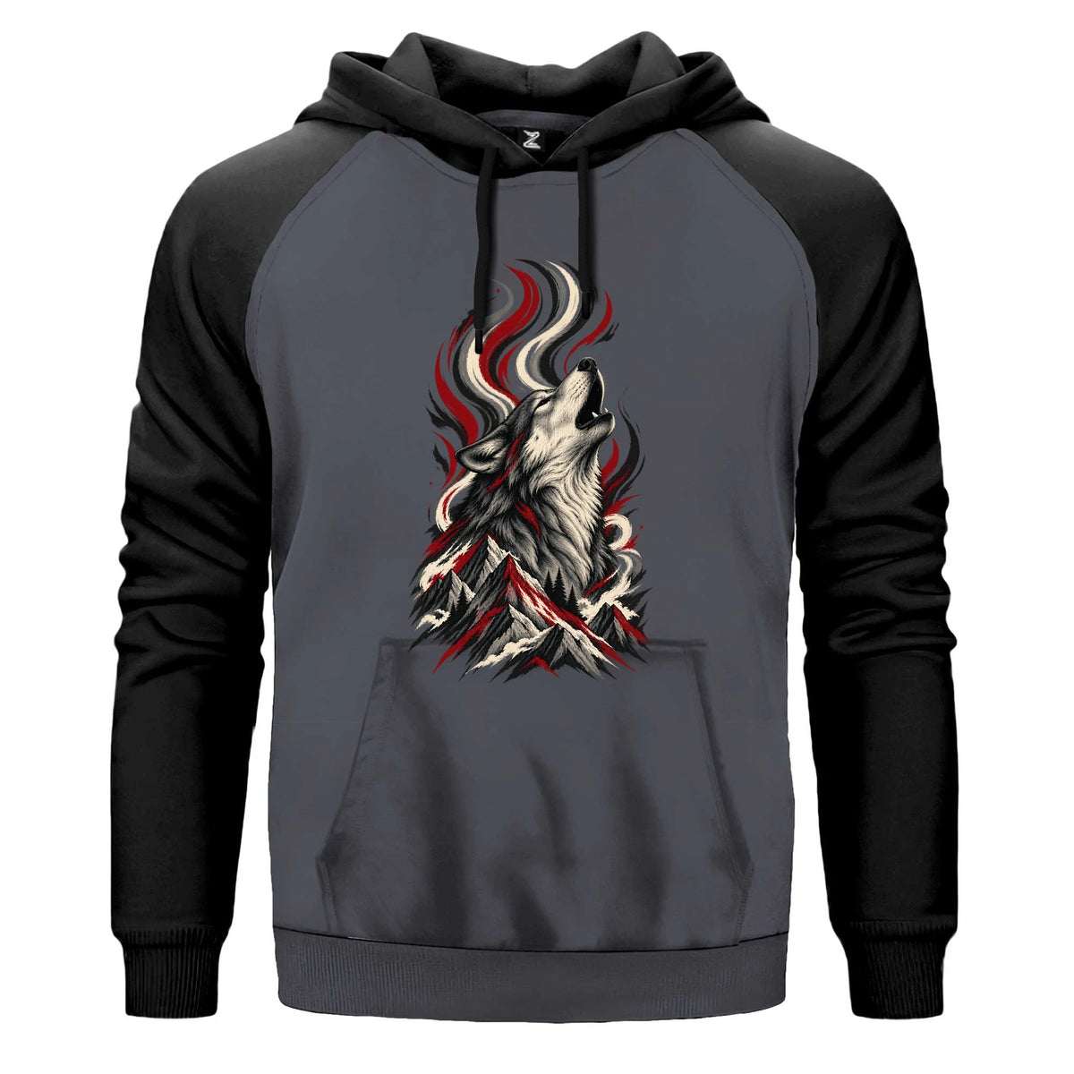 Dağlara Uluyan Bozkurt Renkli Reglan Kol Sweatshirt Kapşonlu