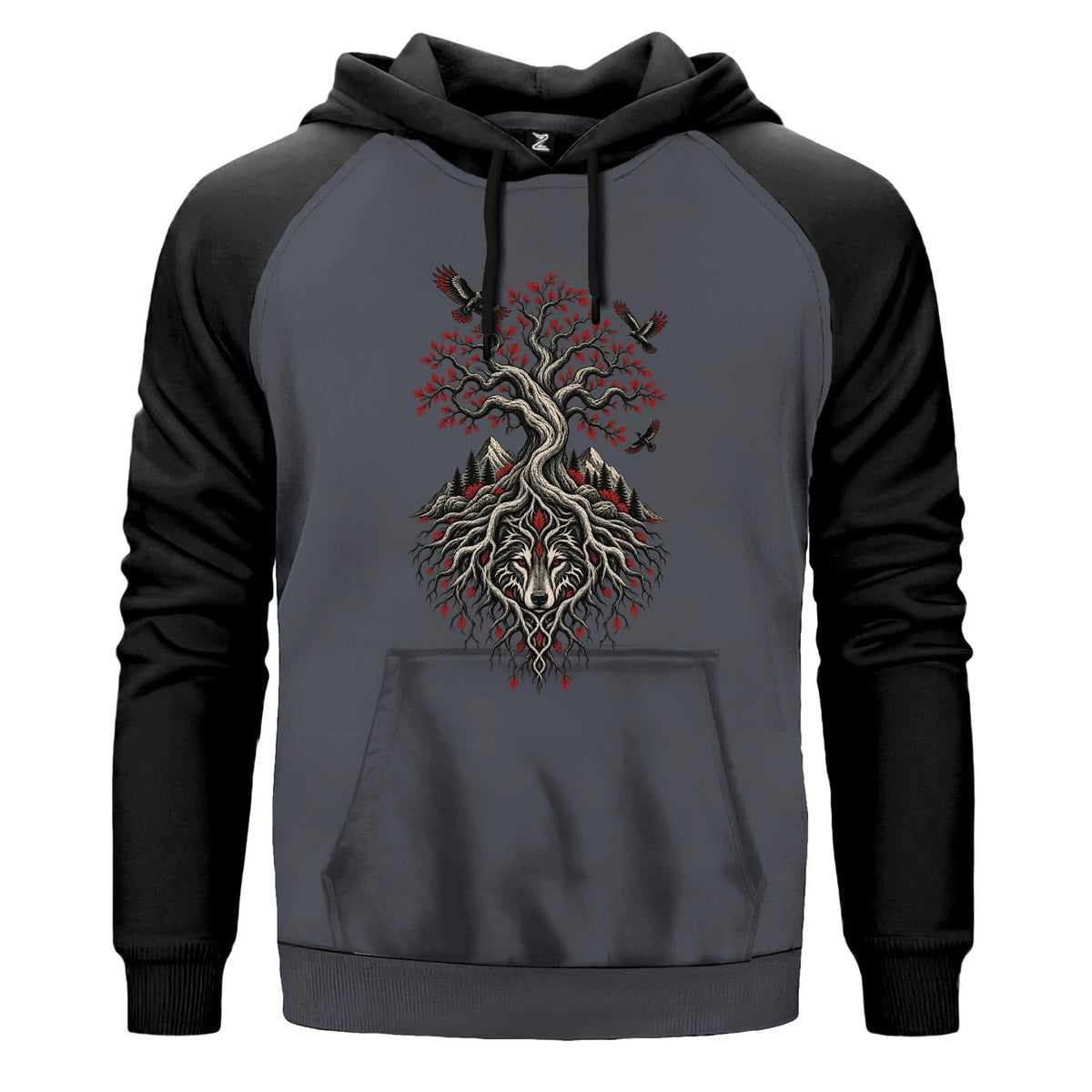 Hayat Ağacı Bozkurt Renkli Reglan Kol Sweatshirt Kapşonlu