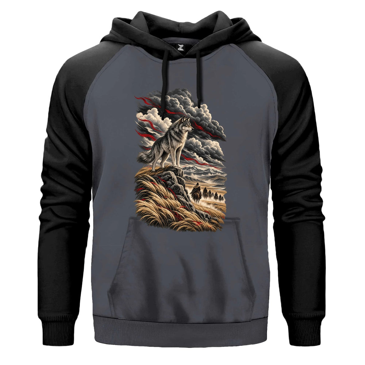 Bozkır Yolculuğu Gözcüsü Bozkurt Renkli Reglan Kol Sweatshirt Kapşonlu