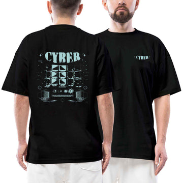 Cyber Mavi Televizyon Streetwear Siyah Oversize Tişört