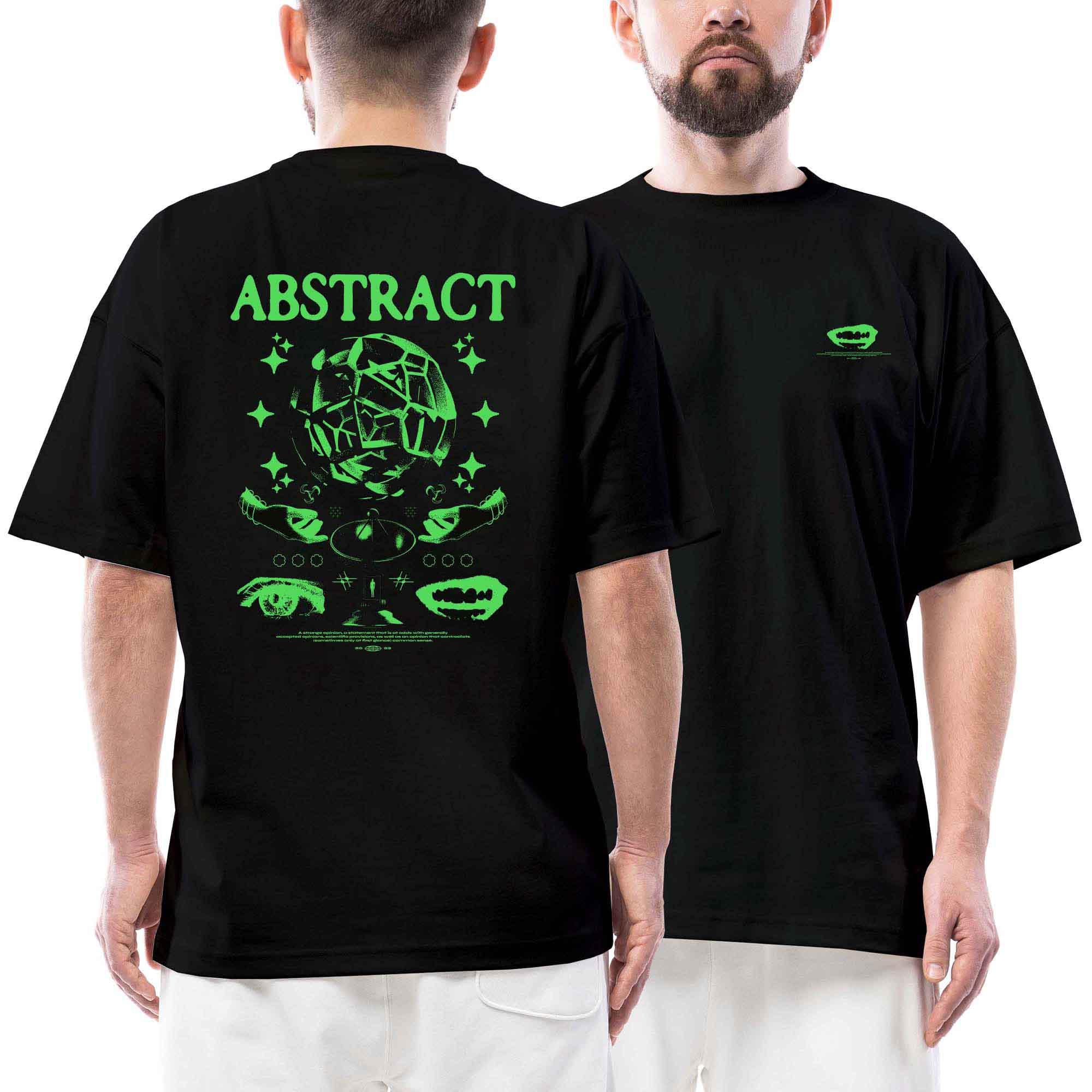 Abstract Green Streetwear Siyah Oversize Tişört