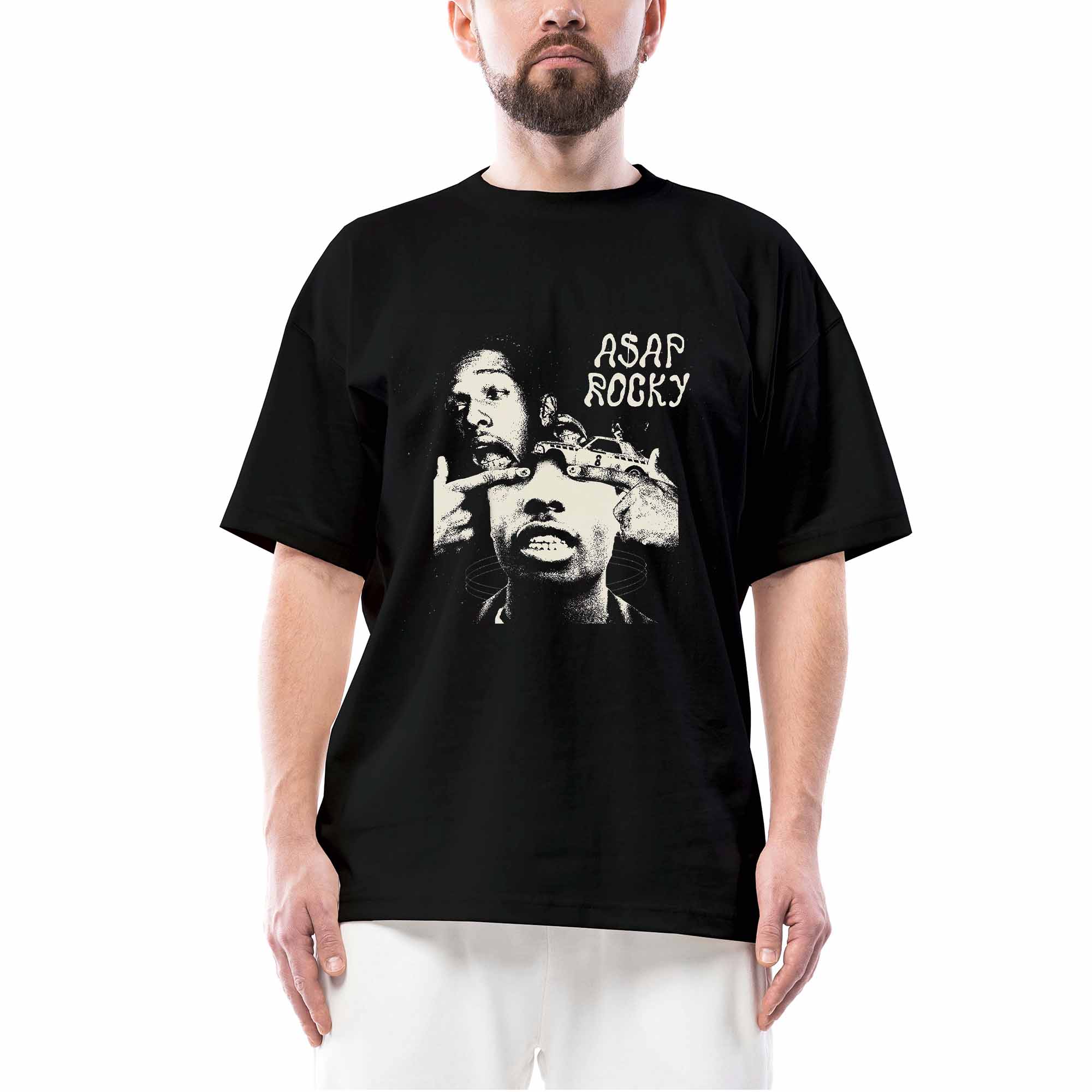 Asap Rocky Abstract Siyah Oversize Tişört