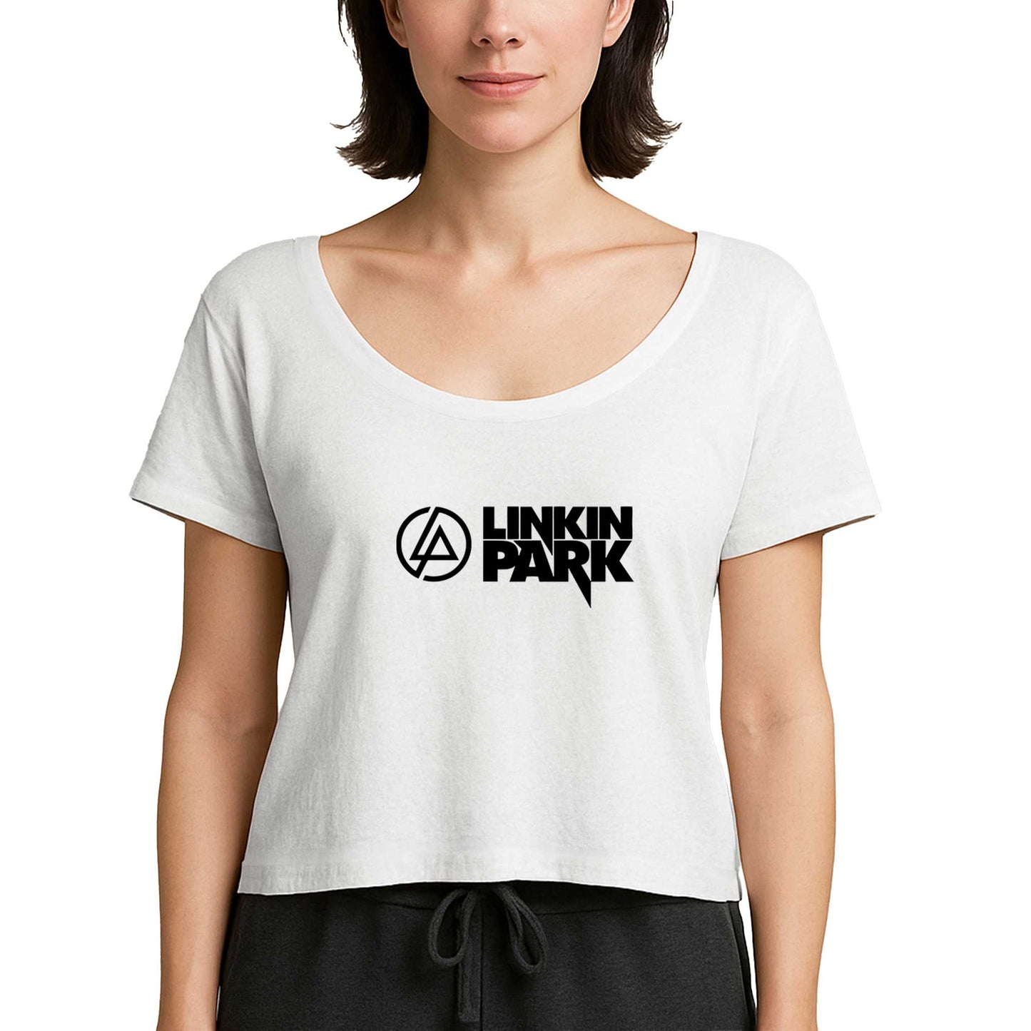 Linkin Park Logo and Text Beyaz Kadın Tişört