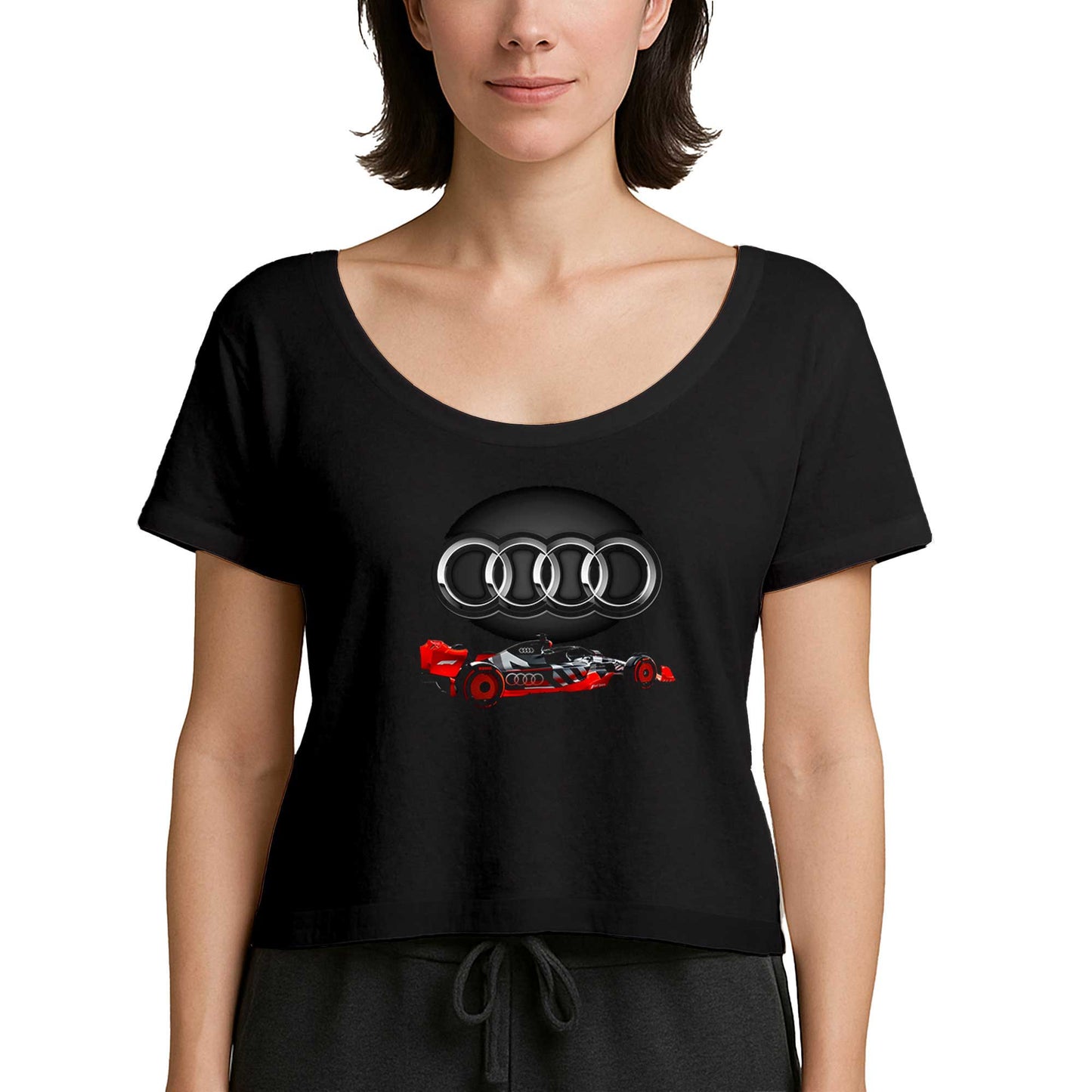 F1 Audi Logo 3D Siyah Kadın Tişört
