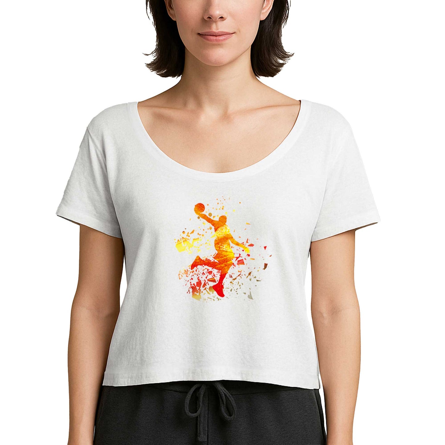 Basketball Fire Silhouette Beyaz Kadın Tişört