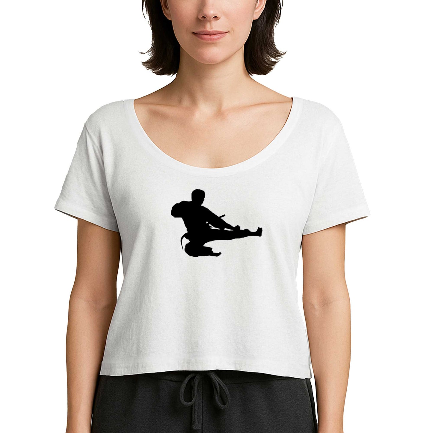 Taekwondo Karate Silhouette Beyaz Kadın Tişört