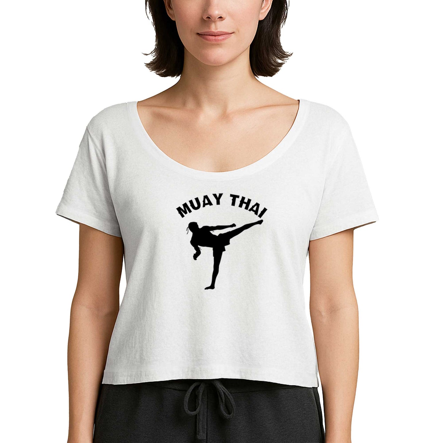 Karate Muay Thai Silhouette Beyaz Kadın Tişört