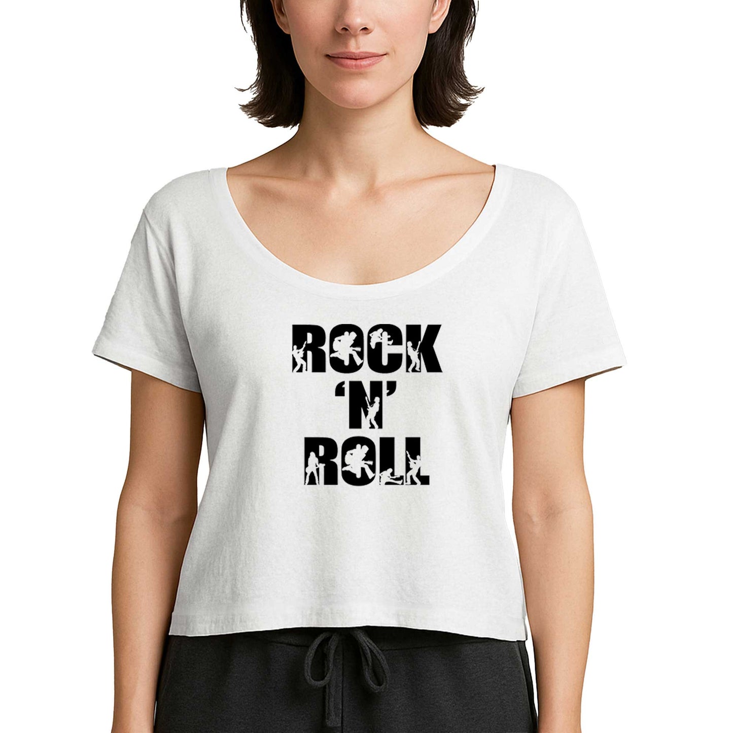 Black Rock 'N' Roll Text Beyaz Kadın Tişört