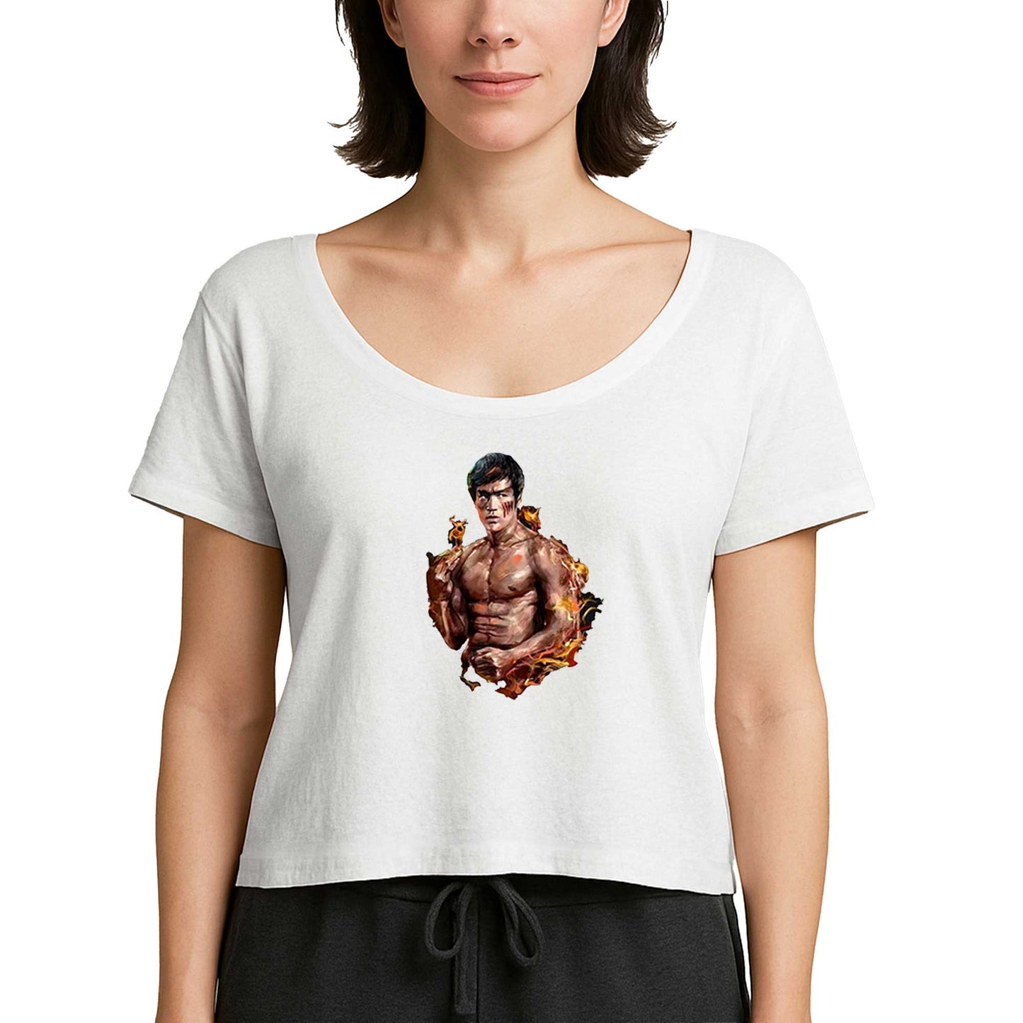 Bruce Lee Kick Dragon Beyaz Kadın Tişört