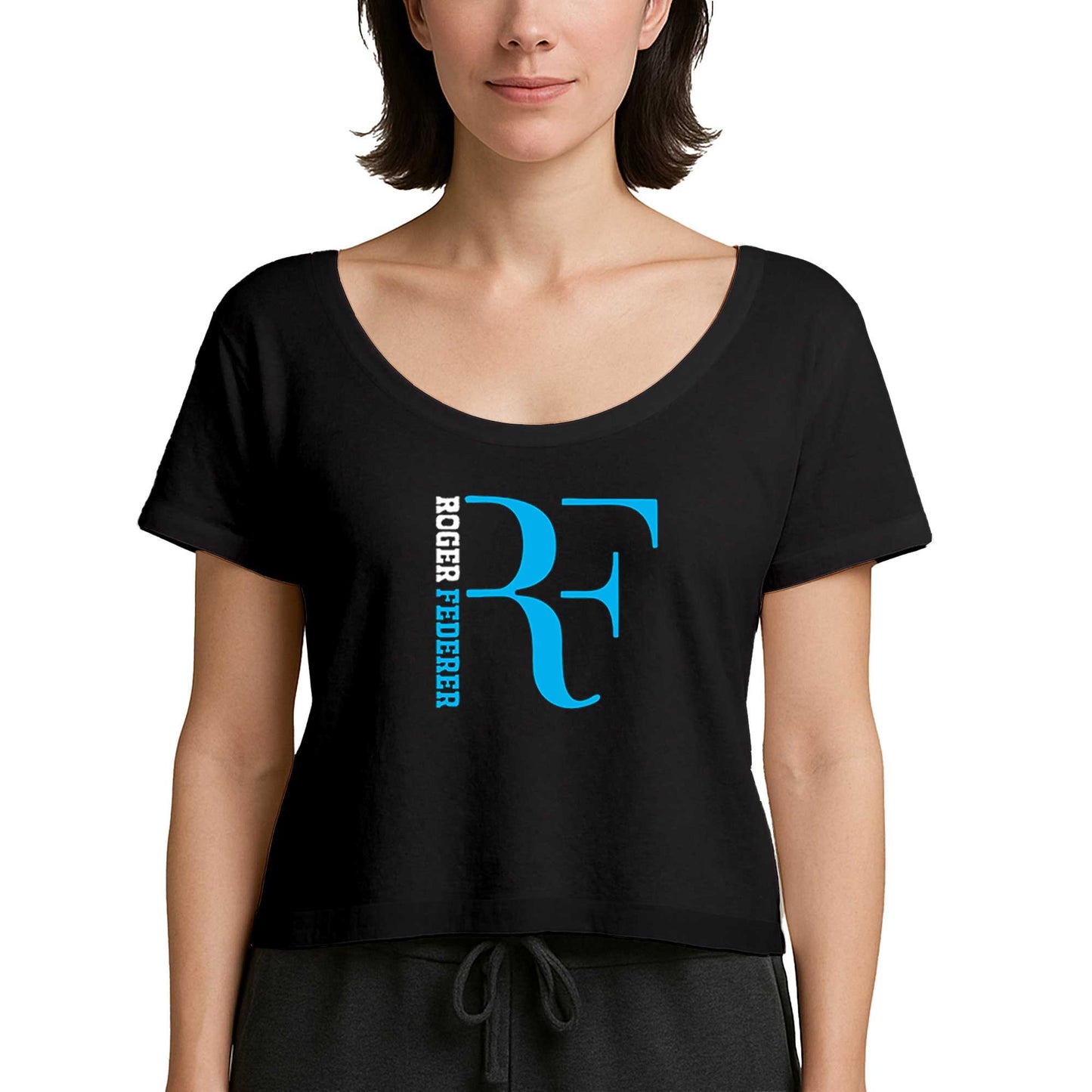 Roger Federer Blue Logo Siyah Kadın Tişört
