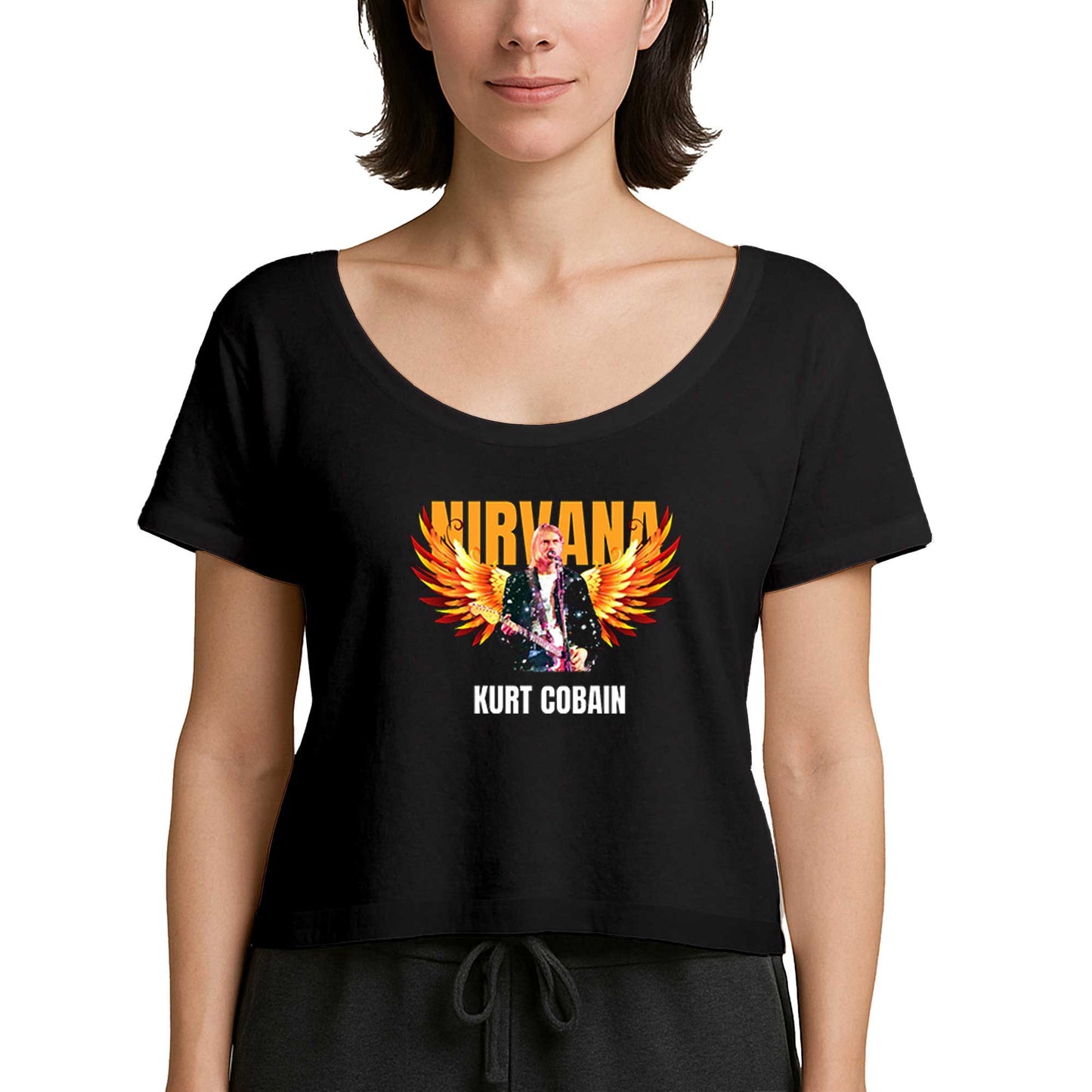 Nirvana Kurt Cobain Guitar Angel Siyah Kadın Tişört