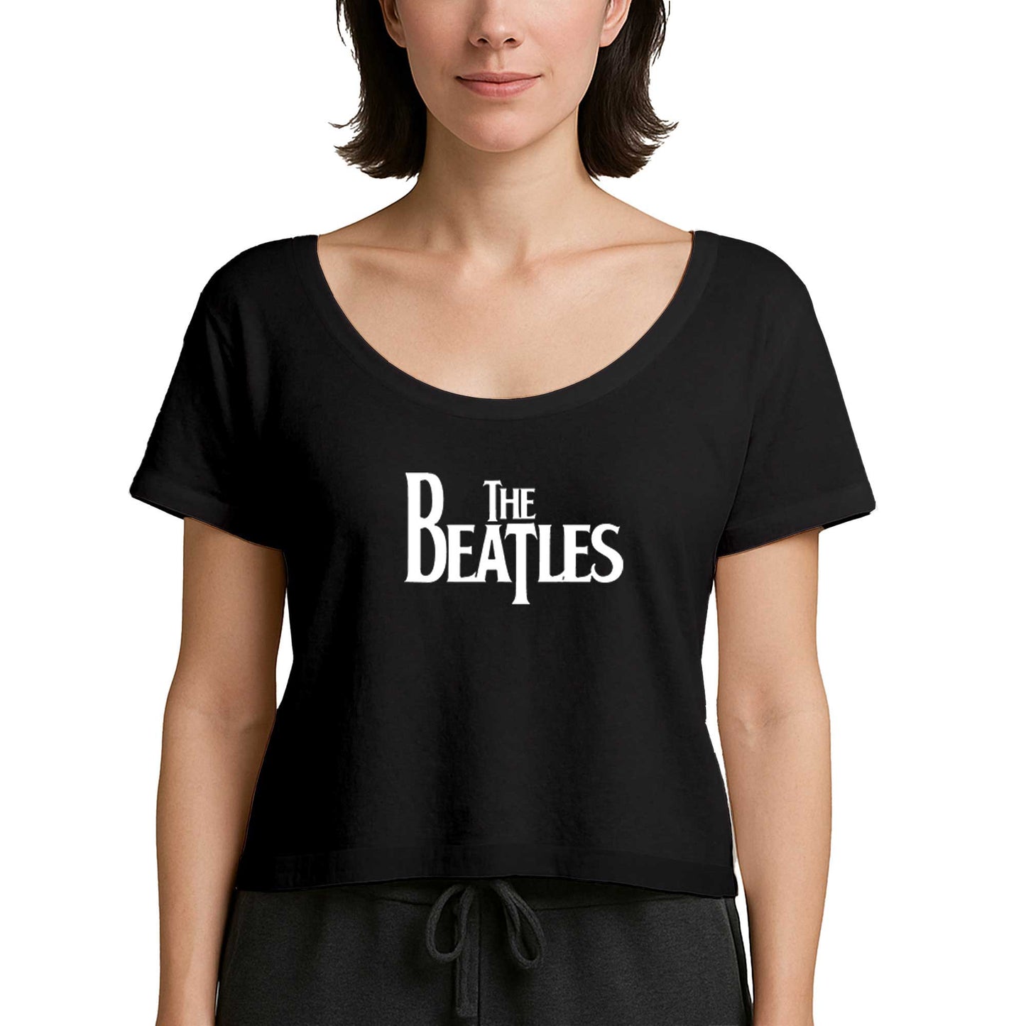 The Beatles Logo Siyah Kadın Tişört