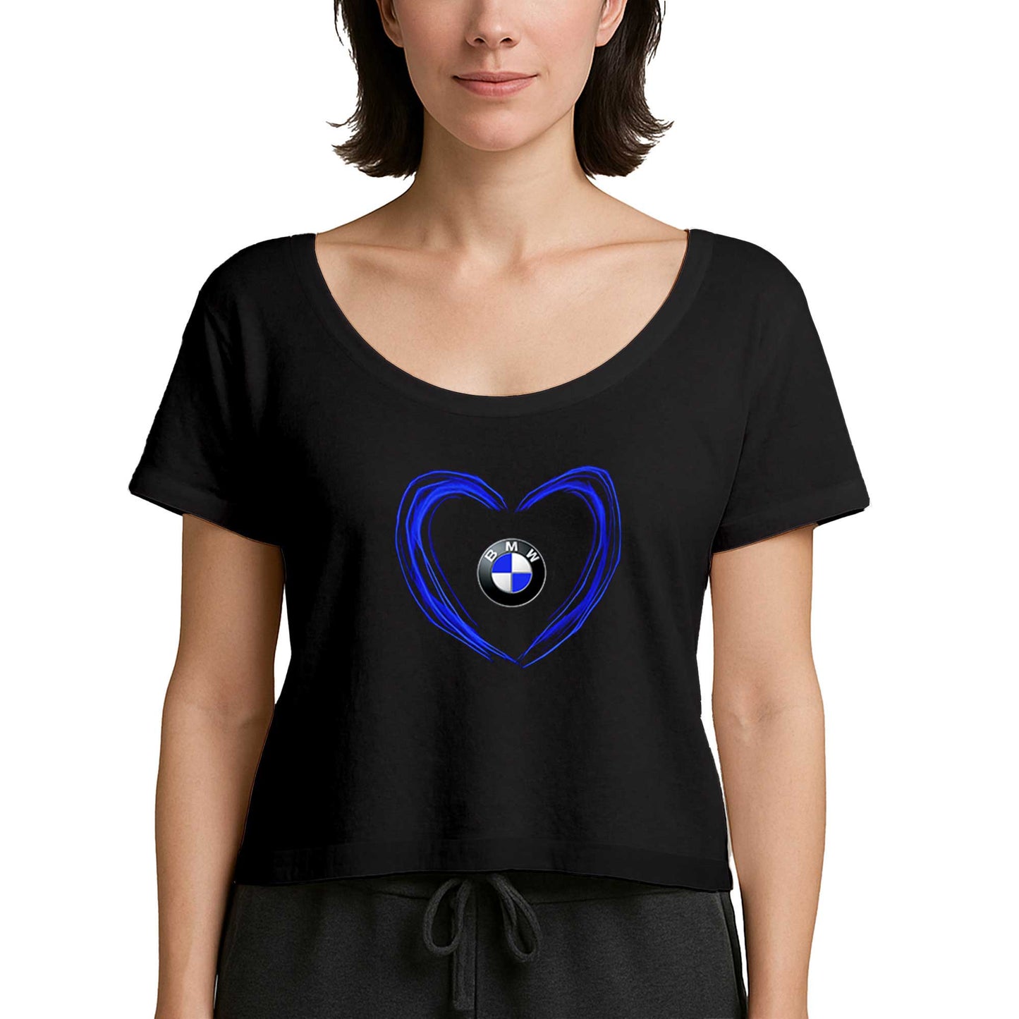 BMW Heart Logo Siyah Kadın Tişört