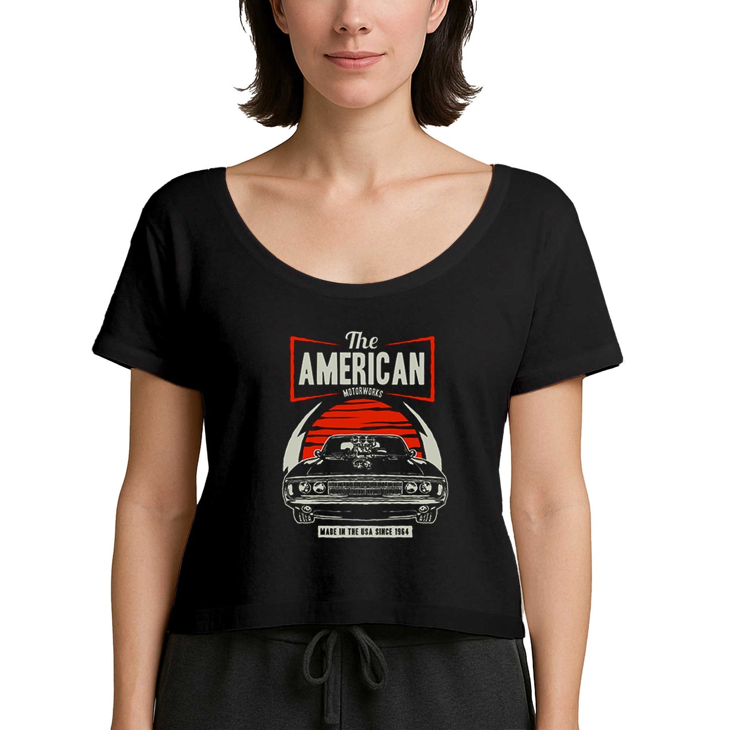 Amerikan Muscle Car Siyah Kadın Tişört