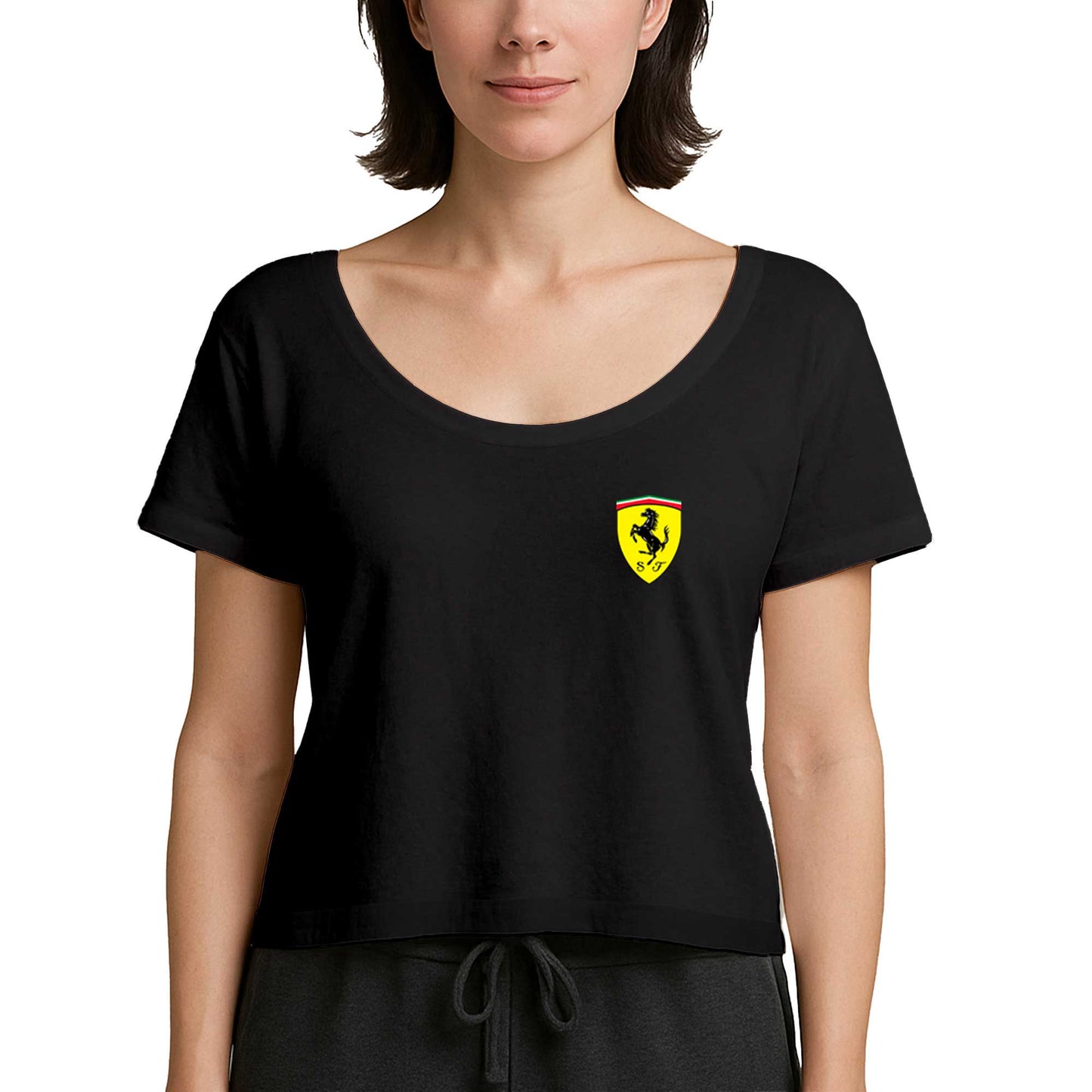 Ferrari Logo Siyah Kadın Tişört