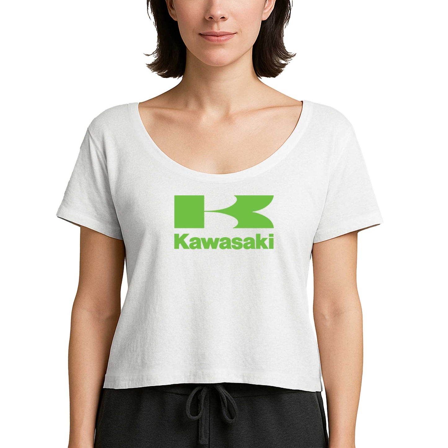 Kawasaki Yeşil Logo Beyaz Kadın Tişört