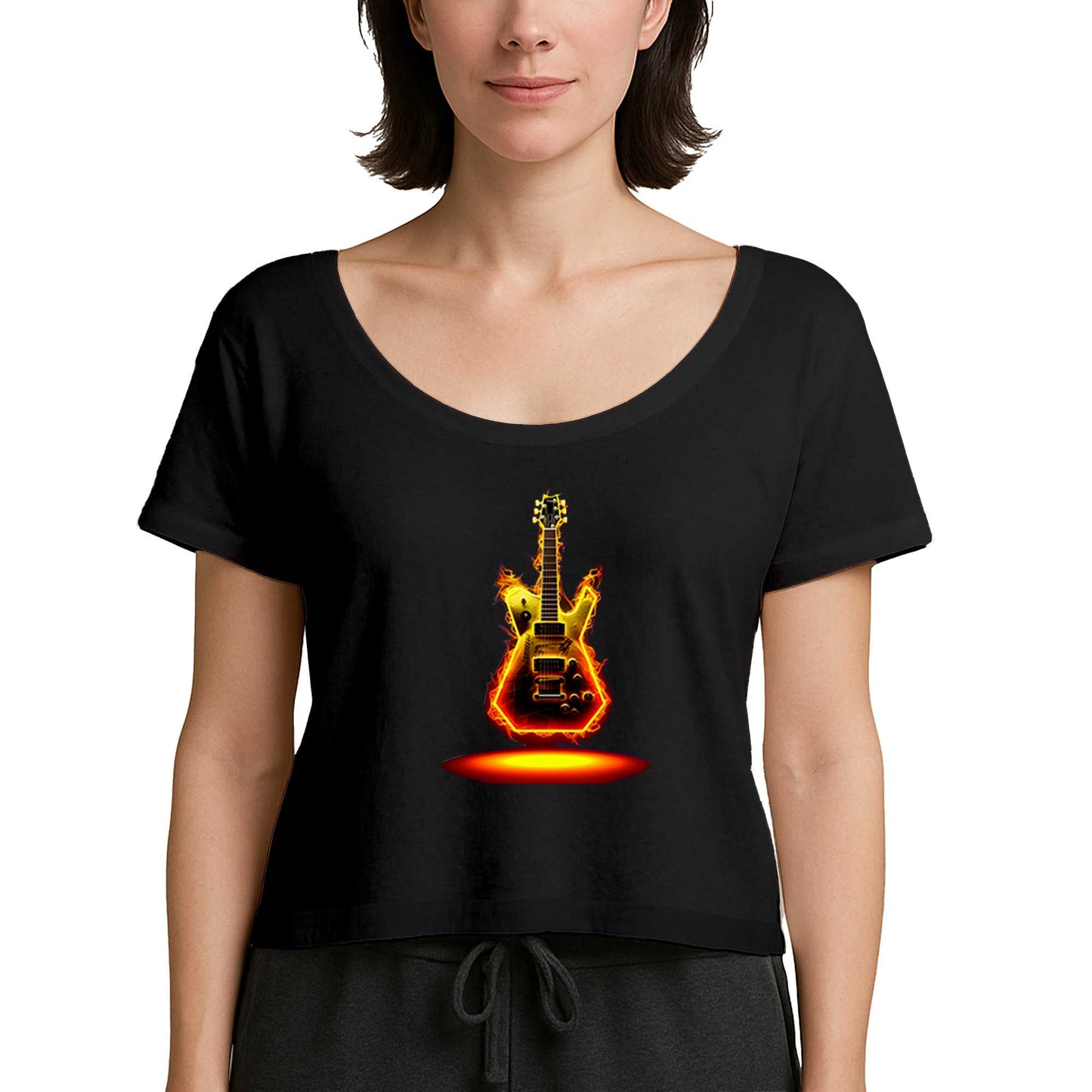 Electro Guitar Fire Siyah Kadın Tişört