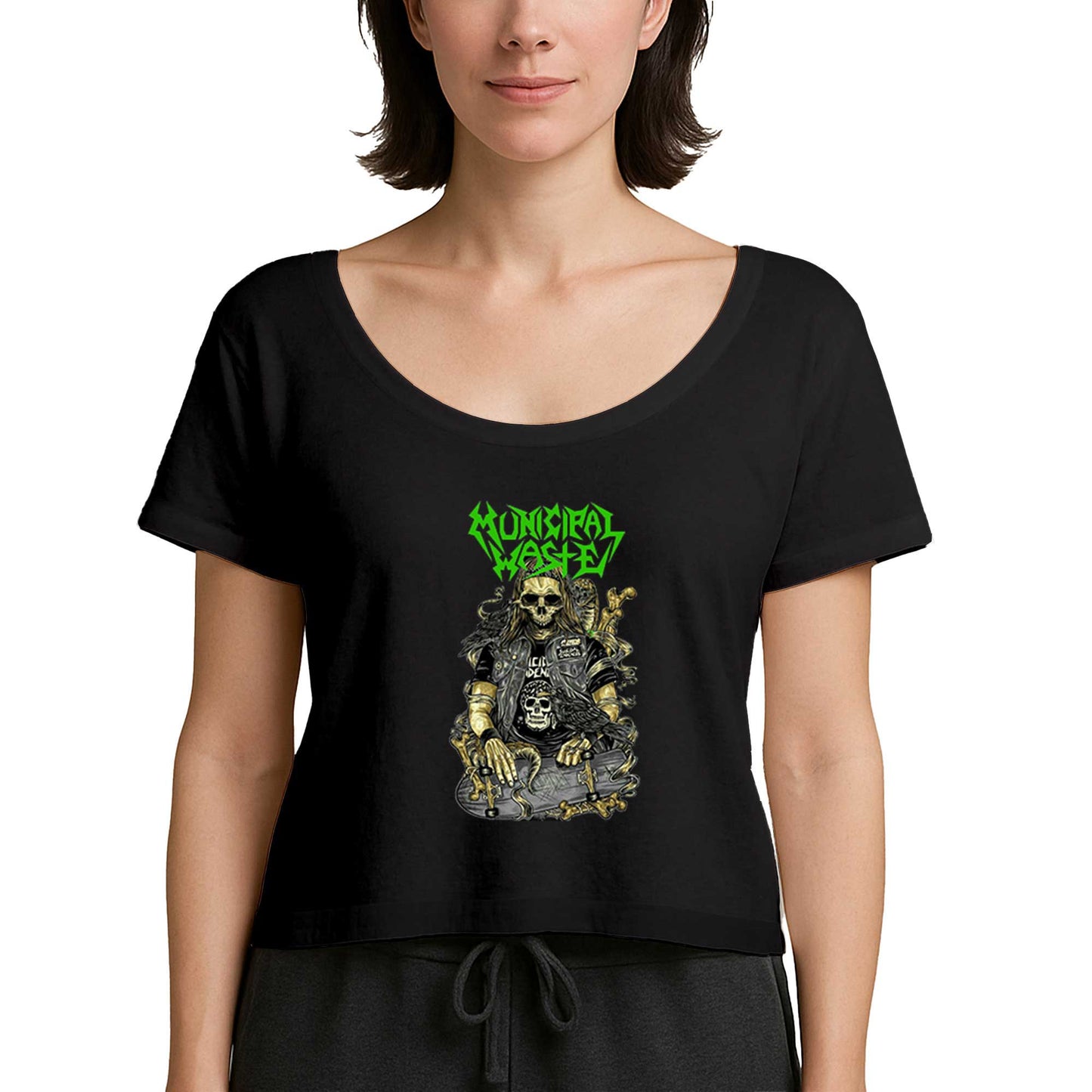 Municipal Waste Skaterskull Siyah Kadın Tişört