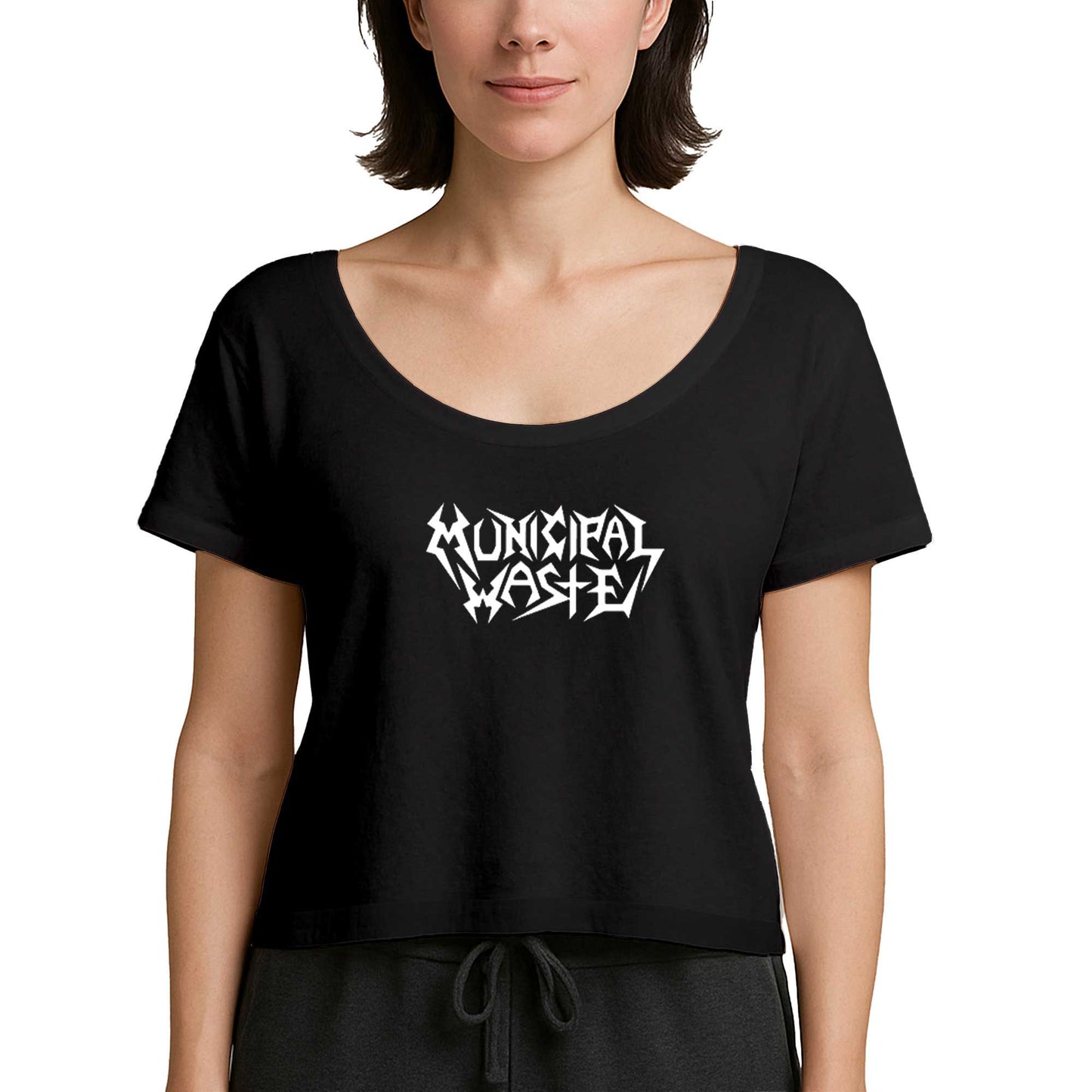 Municipal Waste Text Siyah Kadın Tişört