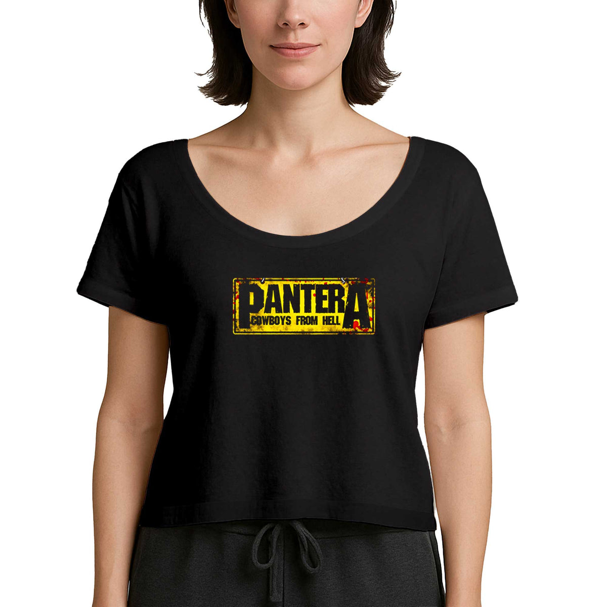 Pantera Cowboys from Hell Text Siyah Kadın Tişört