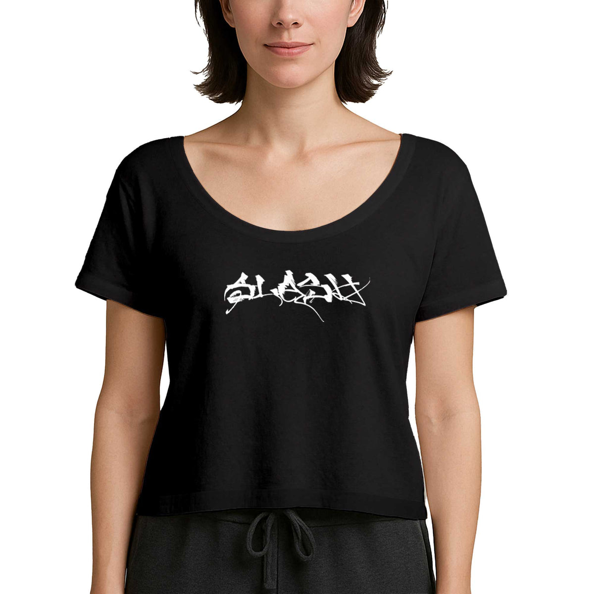 Slash Logo Siyah Kadın Tişört