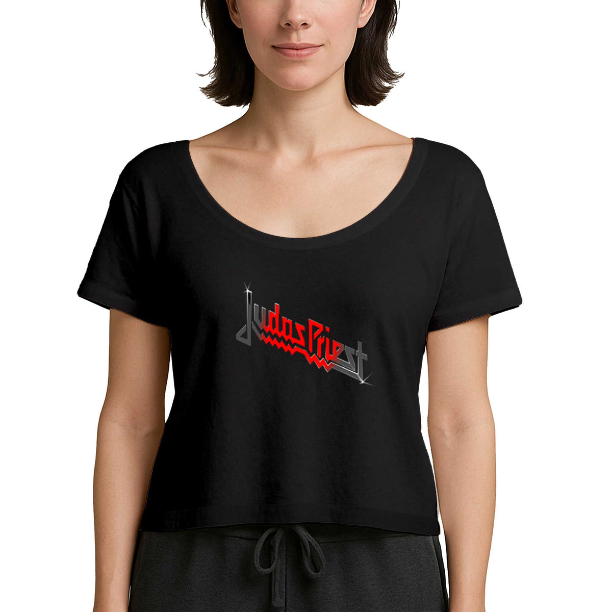 judas Priest Black Red Logo Siyah Kadın Tişört