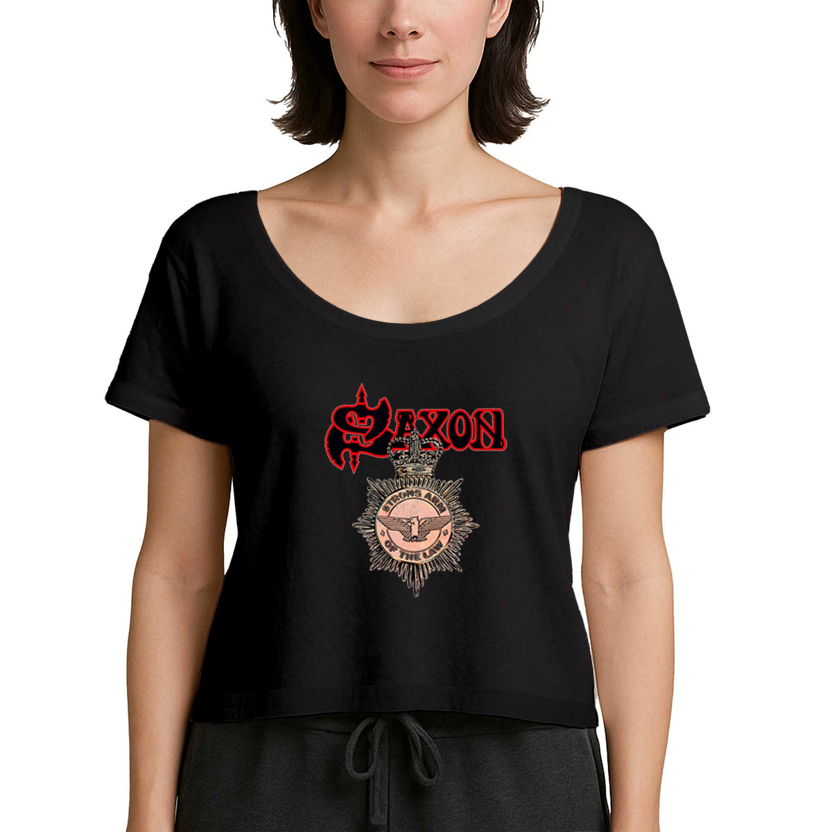 Saxon Strong Arm of the Law Siyah Kadın Tişört