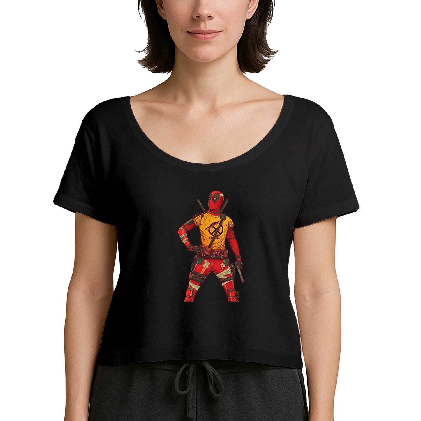 Deadpool X Men Logo Siyah Kadın Tişört