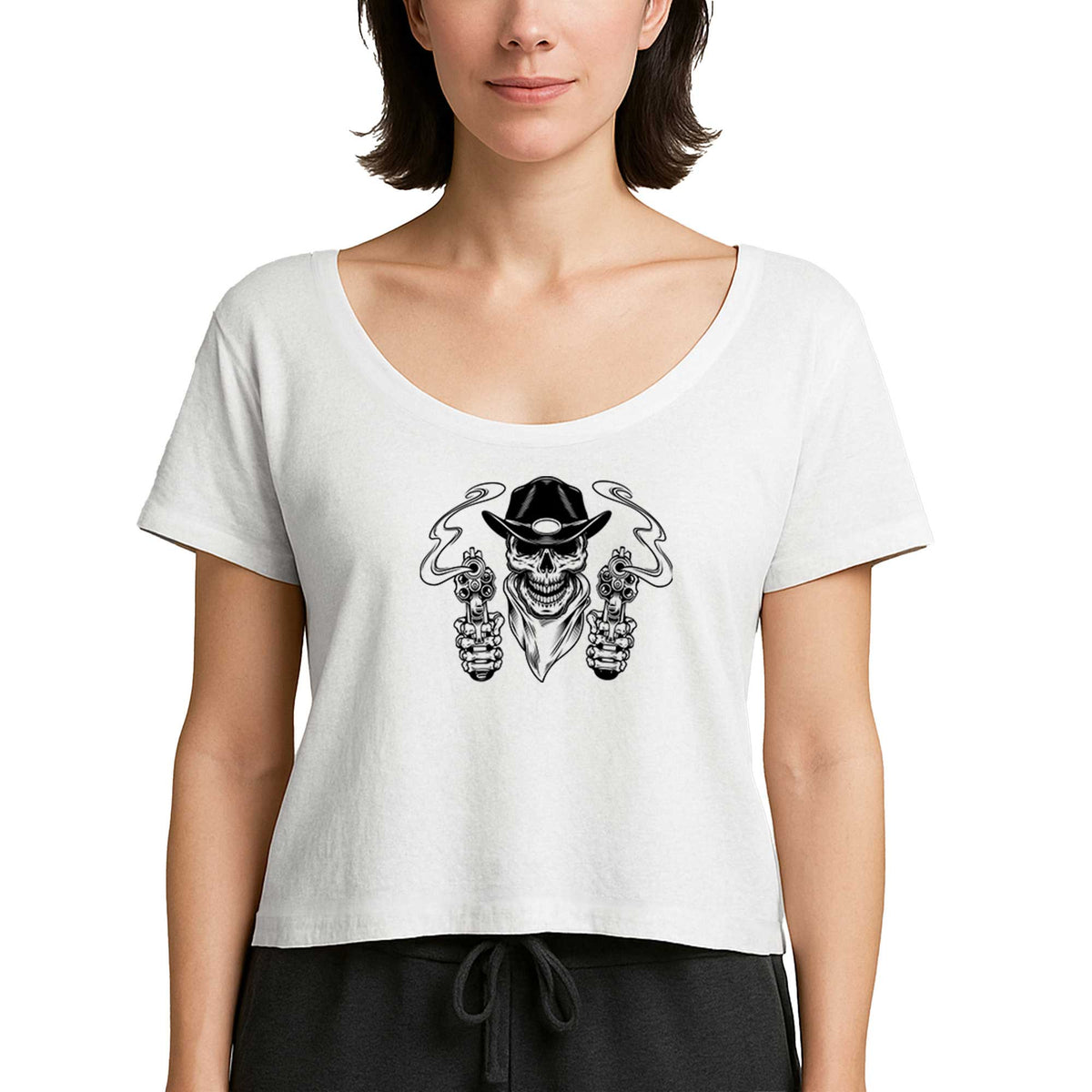 Kovboy Skull Bandana Beyaz Kadın Tişört
