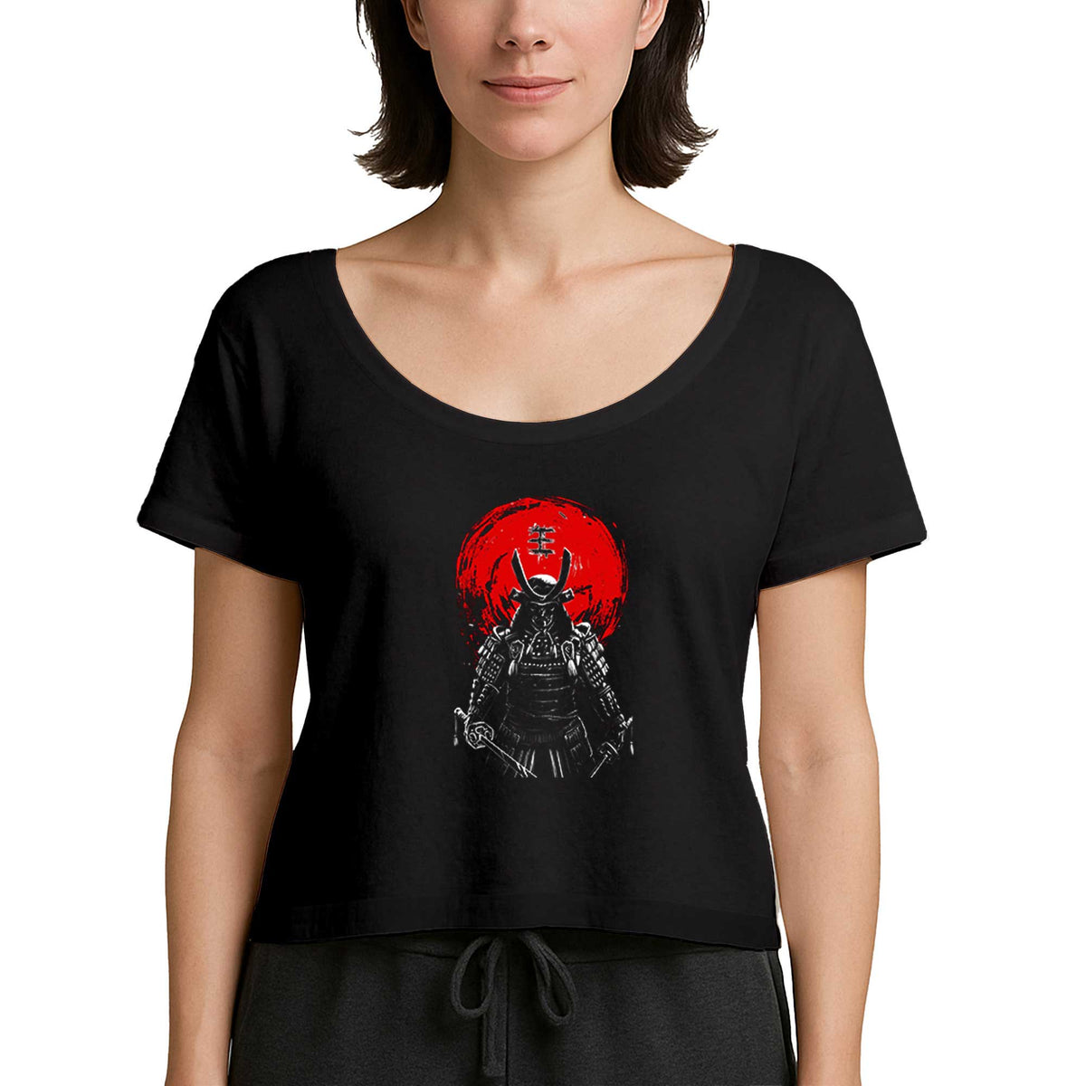 Samurai Red Warrior Siyah Kadın Tişört