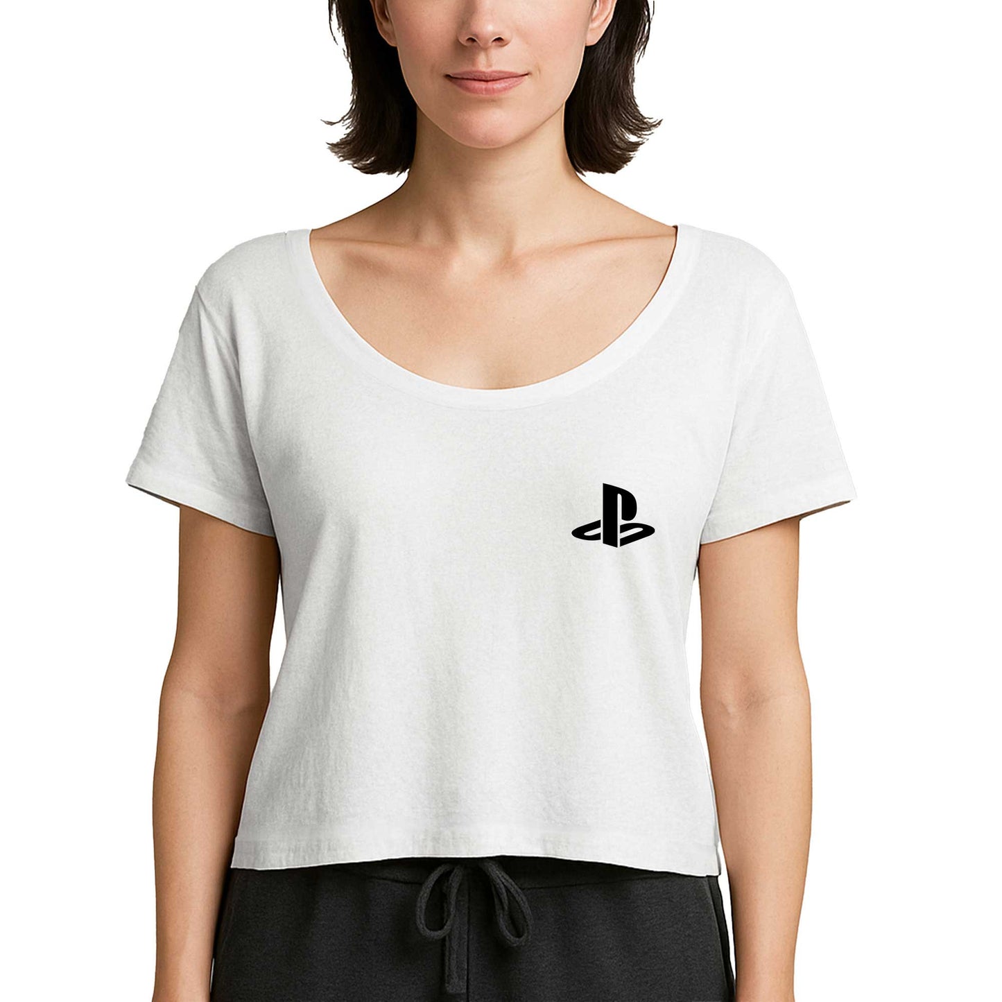 Playstation Logo Black Beyaz Kadın Tişört