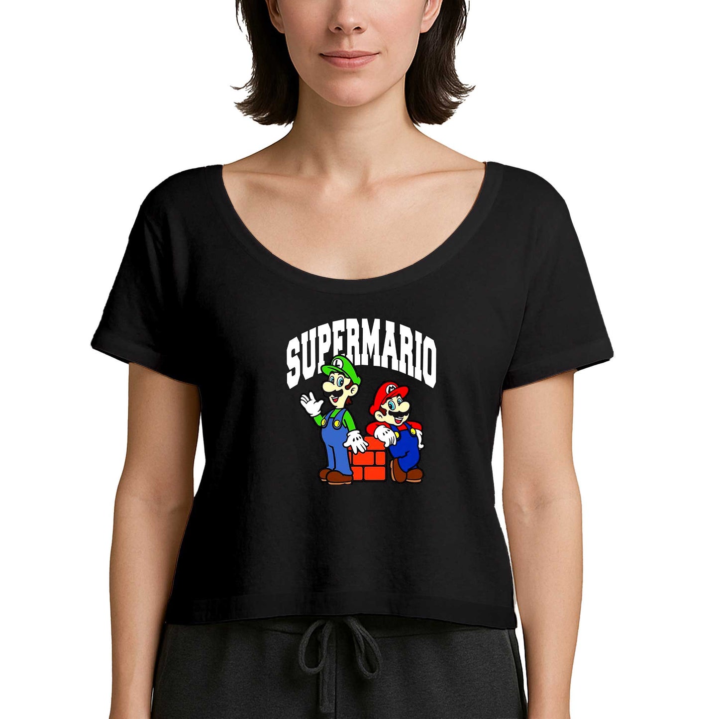 Süper Mario Siyah Kadın Tişört