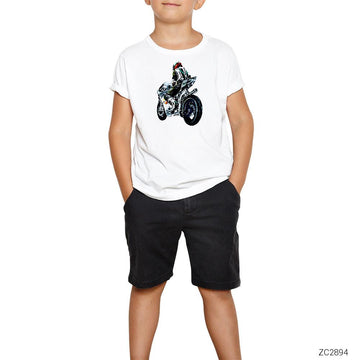 Motorcycle Drawing Beyaz Çocuk Tişört