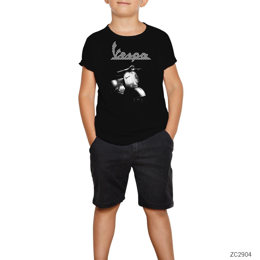 Vespa Scotter Siyah Çocuk Tişört