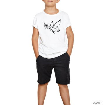 Güvercin Zeytin Dalı Beyaz Çocuk Tişört